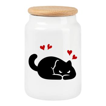 Cœur de Chat Amour - Boîte à biscuits avec couvercle en bois - blanc - Devant