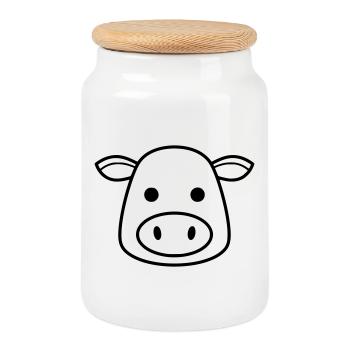 Kuh Kopf Icon Minimalistisch Clean - Keksdose mit Holzdeckel - Weiß - Vorne