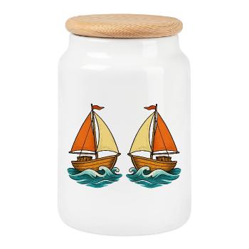 Voiliers en mer - Boîte à biscuits avec couvercle en bois - blanc - Devant