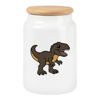 Dinosaur - Cookie Jar with Wooden Lid - white - Front