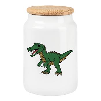 Dinosaur - Cookie Jar with Wooden Lid - white - Front
