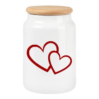 Cœur Cadeau rouge de la Saint-Valentin - Boîte à biscuits avec couvercle en bois - blanc - Devant