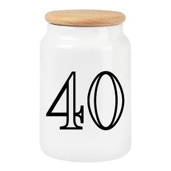 40. 40 YEARS. 40th ANNIVERSARY. 40 YEARS ANNIVERSARY. - Cookie Jar with Wooden Lid - white - Front