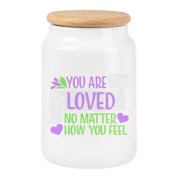 You Are Loved No Matter How You Feel Compassion - Cookie Jar with Wooden Lid - white - Front