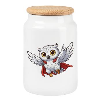 Cool Owl Motivational Sayings Hero Snowy Owl - Cookie Jar with Wooden Lid - white - Front