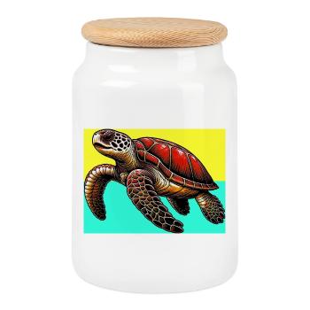 tortue - Boîte à biscuits avec couvercle en bois - blanc - Devant