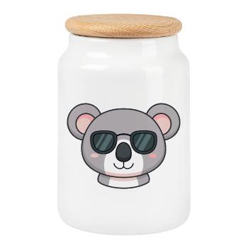 Koala Kawaii Sonnenbrille - Keksdose mit Holzdeckel - Weiß - Vorne