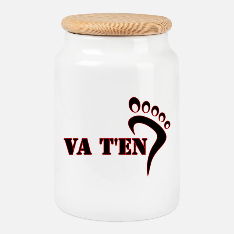 GO AWAY - Cookie Jar with Wooden Lid - white