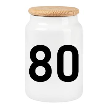80. 80 YEARS. 80th ANNIVERSARY. 80 YEARS ANNIVERSARY. - Cookie Jar with Wooden Lid - white - Front