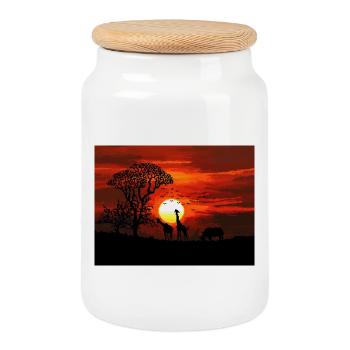 Coucher de soleil en savane africaine rétro pixel art - Boîte à biscuits avec couvercle en bois - blanc - Devant