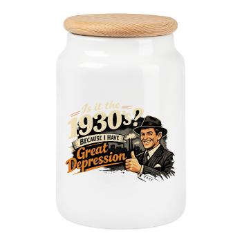 1930's Humor Retro Vintage Irony Great Depression - Cookie Jar with Wooden Lid - white - Front