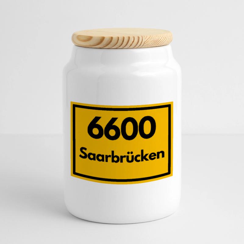 OLD POSTCODE POSTCODE RETRO 6600 SAARBRÜCKEN SAAR Cookie Jar with Wooden Lid