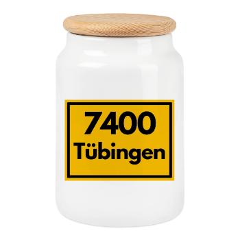 OLD POSTCODE ZIP CODE RETRO 7400 TÜBINGEN - NECKAR - Cookie Jar with Wooden Lid - white - Front