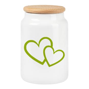 green heart green hearts heart pattern - Cookie Jar with Wooden Lid - white - Front