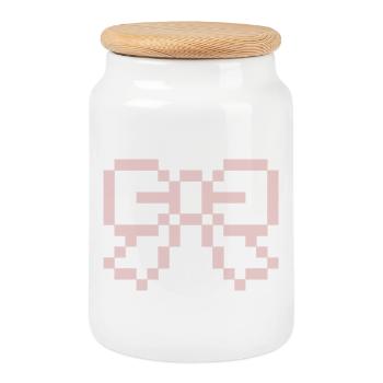 Nœud Pixel Rose - Boîte à biscuits avec couvercle en bois - blanc - Devant