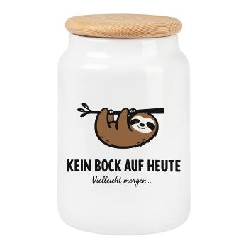 Je n’ai pas envie d’aujourd’hui – paresseux - Boîte à biscuits avec couvercle en bois - blanc - Devant