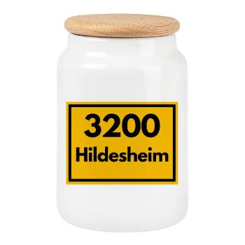 OLD POSTCODE POSTCODE RETRO 3200 HILDESHEIM DOM - Cookie Jar with Wooden Lid - white - Front