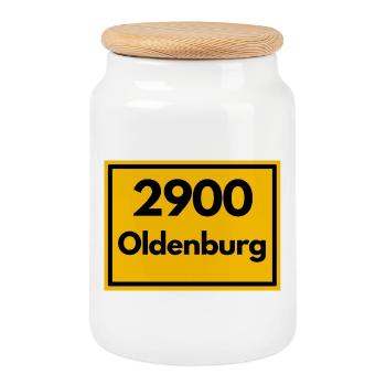 ALTE POSTLEITZAHL PLZ RETRO 2900 OLDENBURG - HANSE - Keksdose mit Holzdeckel - Weiß - Vorne