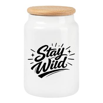 Stay wild - Cookie Jar with Wooden Lid - white - Front