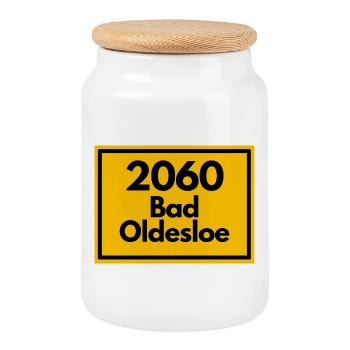 ALTE POSTLEITZAHL PLZ RETRO 2060 BAD OLDESLOE Moin - Keksdose mit Holzdeckel - Weiß - Vorne