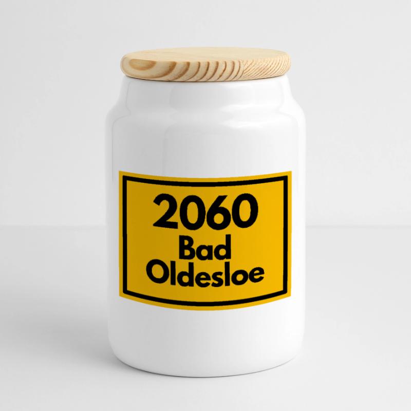 OLD POSTCODE POSTCODE RETRO 2060 BAD OLDESLOE Moin Cookie Jar with Wooden Lid