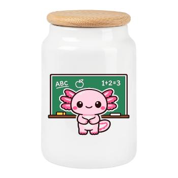 Kawaii debt revenge with chalk axolotl - Cookie Jar with Wooden Lid - white - Front