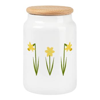 March Birthday Birth Flower Daffodils in Bloom - Cookie Jar with Wooden Lid - white - Front
