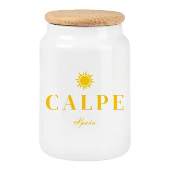 Calpe Spanien Sonnenemblem - Keksdose mit Holzdeckel - Weiß - Vorne