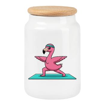 Yoga Flamant rose en posture guerrière - Boîte à biscuits avec couvercle en bois - blanc - Devant