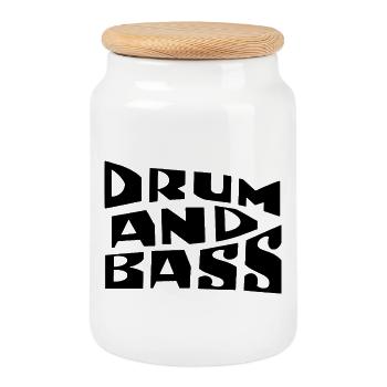 Bold and distressed Drum and Bass logo design - Cookie Jar with Wooden Lid - white - Front