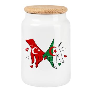 Türkei Algerien Flagge Händehalten used - Keksdose mit Holzdeckel - Weiß - Vorne