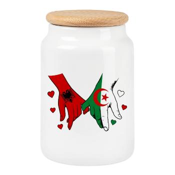  Albanien Algerien Flagge Händehalten - Keksdose mit Holzdeckel - Weiß - Vorne