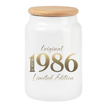40th Birthday Gift Husband Wife March 1986 - Cookie Jar with Wooden Lid - white - Front