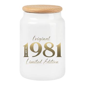 Cadeau du 45e anniversaire Mari Femme Mars 1981 - Boîte à biscuits avec couvercle en bois - blanc - Devant