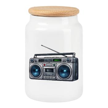 Retro Boombox Ghettoblaster - Keksdose mit Holzdeckel - Weiß - Vorne