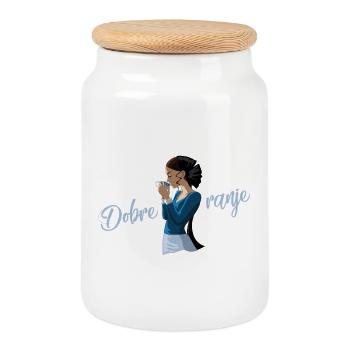 DOBRE RANJE - Cookie Jar with Wooden Lid - white - Front
