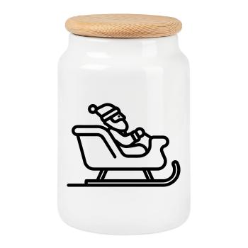 Santa's sleigh - Cookie Jar with Wooden Lid - white - Front