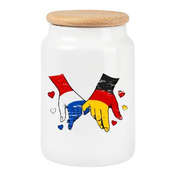Holland Germany Flag Hands Heart Shape Used - Cookie Jar with Wooden Lid - white - Front