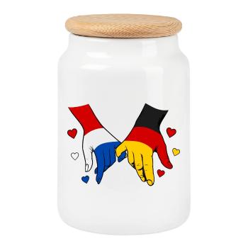 Drapeau Hollande-Allemagne se tenant la main - Boîte à biscuits avec couvercle en bois - blanc - Devant