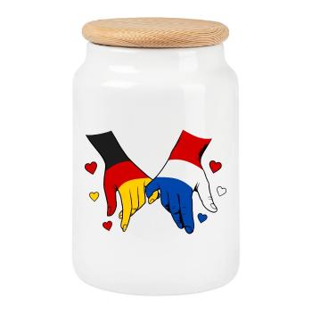 Deutschland Holland Flagge Händehalten - Keksdose mit Holzdeckel - Weiß - Vorne
