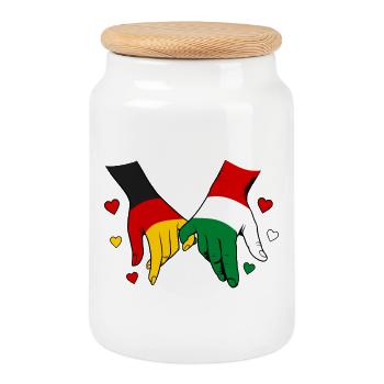 Allemagne et Hongrie Drapeau main dans la main - Boîte à biscuits avec couvercle en bois - blanc - Devant