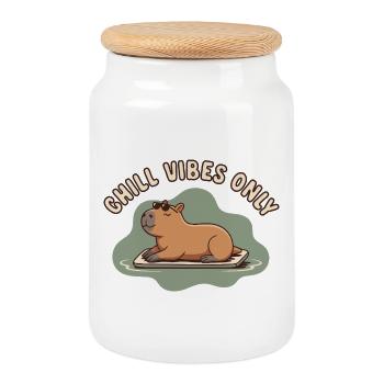 Ambiance détendue : Juste du capybara Watershine - Boîte à biscuits avec couvercle en bois - blanc - Devant
