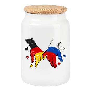 Deutschland Russland Flagge Händehalten - Keksdose mit Holzdeckel - Weiß - Vorne
