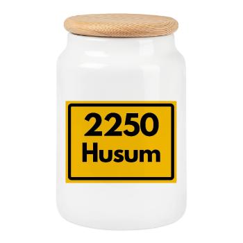 ALTE POSTLEITZAHL PLZ RETRO 2250 HUSUM – NORDSEE - Keksdose mit Holzdeckel - Weiß - Vorne