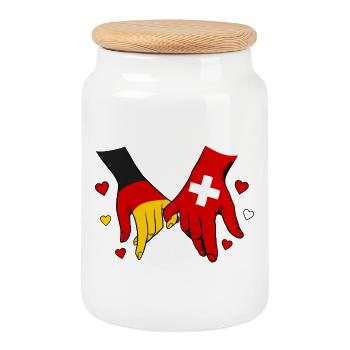Drapeaux Allemagne Suisse se tenant la main - Boîte à biscuits avec couvercle en bois - blanc - Devant