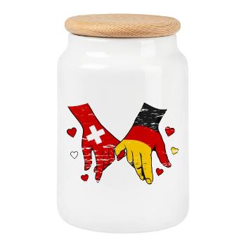 Mains de cœur du drapeau de la Suisse Allemagne - Boîte à biscuits avec couvercle en bois - blanc - Devant