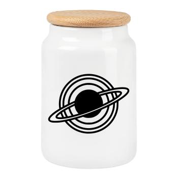 Saturn Planet Rings Silhouette - Cookie Jar with Wooden Lid - white - Front