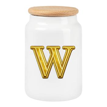 Monogramme W doré - Boîte à biscuits avec couvercle en bois - blanc - Devant