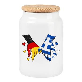 Drapeau allemand et grec se tenant la main - Boîte à biscuits avec couvercle en bois - blanc - Devant