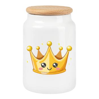 Kawaii Golden Crown Illustration - Cookie Jar with Wooden Lid - white - Front